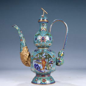 A Rare Cloisonne Lotus,Landscape and Figure Pattern Ewer