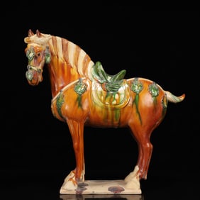 An Rare Tang Tri-Color Glazed Pottery Horse Ornament
