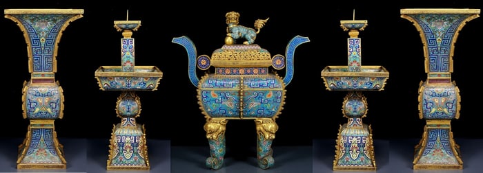 A Set of Huge Cloisonne Beast-Face Pattern Ornaments