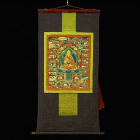 A Rare Brocade Painted Color Statue of Tsongkhapa Tangka
