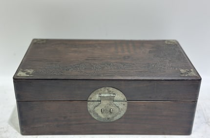 A Rare Huanghuali wood Landscape Pattern Box,With Poem