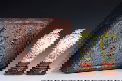 A Pair of Exquisite Famille-Rose Yellow Glazed Painted Gold Flower Pattern Vases