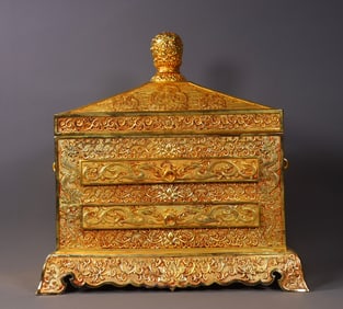 A Set of Rare Gilt Bronze Lotus and Dragon Pattern the Buddhist Scripturer