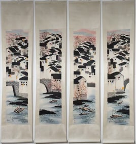 A Set of Chinese Vertical Scroll Ink Painting of Landscape on Paper,Wu Guanzhong