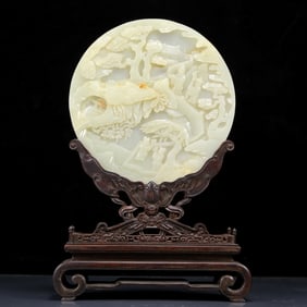 A Rare White Jade Character and Story Pattern Table Screen