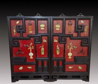 A Pair of Huge Zitanwood Flower and Auspicious Beast Pattern Hanging Panels