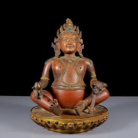A Solemn Bronze Painted Color Inlaid Gems Statue of Mammon