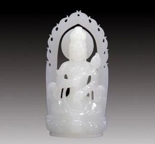 An Exquisite White Jade Statue of Avalokitesvara Ornament