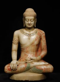 A Solemn Marble Painted Color Statue of Sakyamuni