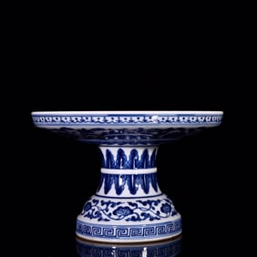 An Exquisite Blue and White Lotus Pattern Stem Plate,With Sanskrit