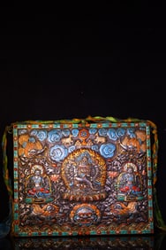 A Rare Bronze Inlaid Dzi Bead and Gems Painted Color Yamantaka Pattern Tangka