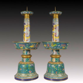 A Pair of Huge Cloisonne Dragon Pattern Candlesticks