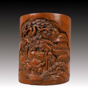 An Exquisite Bamboo Landscape and Figure Pattern Brush Pot