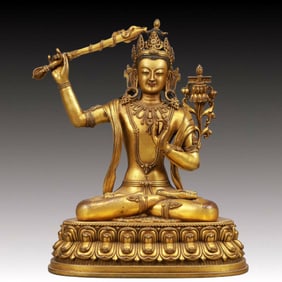 A Solemn Gilt Bronze Statue of Manjusri