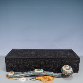 A Huge Cloisonne Inlaid White Jade Eight Treasures and Figure Pattern Ruyi,Inlaid Gems,With