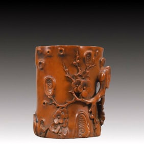 An Exquisite Boxwood Plum Blossom Pattern Brush Pot