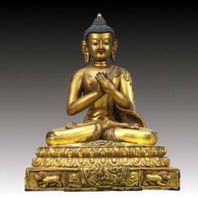 A Solemn Gilt Bronze Statue of Sakyamuni