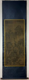 A Chinese Vertical Scroll Ink Painting of Landscape and Figure on Silk,Jing Hao