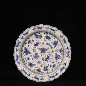 An Exquisite Blue and White Flower and Butterfly Pattern Plate