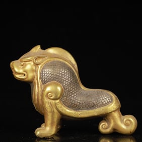 An Exquisite Gilt Silver Auspicious Beast Ornament