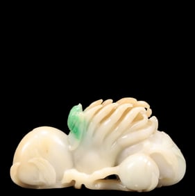 An Exquisite Jadeite Peach and Bergamot Ornament