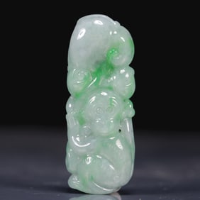 Natural Jadeite Monkey and Peach Pattern Pendant