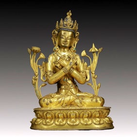 A Solemn Gilt Bronze Inlaid Turquoise Statue of Vajrasattva
