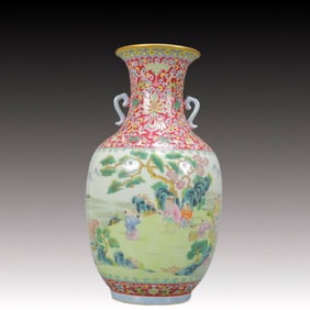 An Exquisite Enamel Figure Pattern Double-Ears Vase