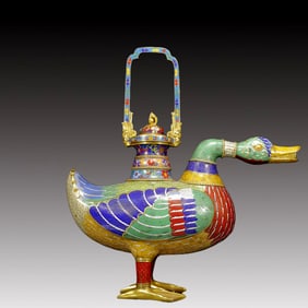 A Huge Cloisonne Duck-Shaped Ewer