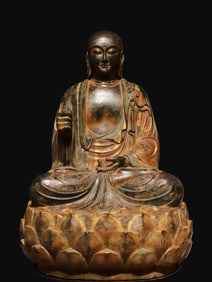 A Solemn Limestone Painted Color Statue of Kshitigarbha Bodhisattva