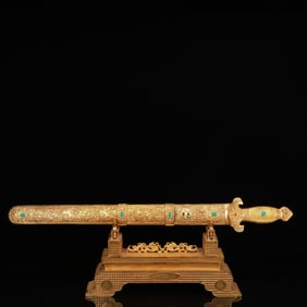 A Huge Gilt Bronze Sword Ornament,Inlaid Gems