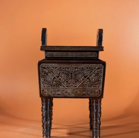 An Exquisite Bronze Inlaid Silver Beast-Face Pattern Double-Ears and Four Legs Censer