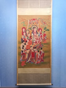 A Chinese Vertical Scroll Ink Painting of Figure on Silk,Wu Daozi