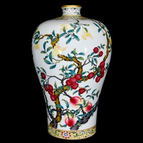 A Rare Famille-Rose Flower and Fruit Pattern Vase