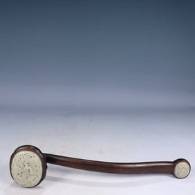 A Huge Zitanwood Inlaid White Jade Hollow Dragon Pattern Ruyi