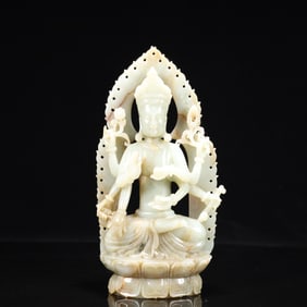 An Exquisite White Jade Buddha Statue