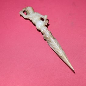 An Exquisite White Jade Beast-Face Pattern Vajra