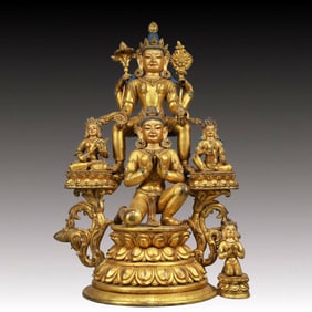 A Solemn Gilt Bronze Statue of Avalokitesvara, Inlaid Gems