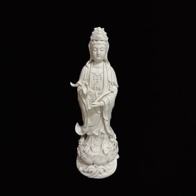 A Solemn Blance-De-Chine Statue of Avalokitesvara