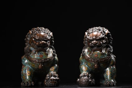 A Pair of Exquisite Cloisonne Lion Ornaments