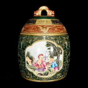 An Exquisite Enamel Figure and Story Pattern Jar with Cover