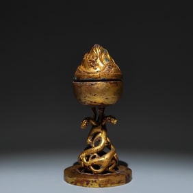 A Rare Gilt Bronze Dragon Censer