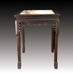 A Huge Zitanwood Inlaid Marble End Table