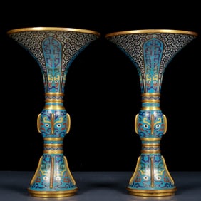 A Pair of Exquisite Cloisonne Beast-Face Pattern Vases