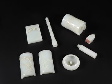 A Set of Fine White Jade The Four Treasures of the Study Ornaments