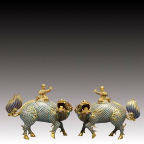 A Pair of Fine Cloisonne Kylin Ornaments