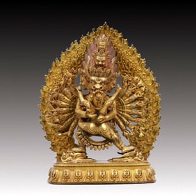 A Solemn Gilt Bronze Statue of Yamantaka