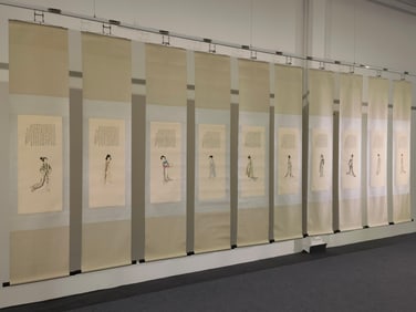 A Set of Chinese Vertical Scroll Ink Painting of Figure on Paper