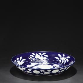 An Exquisite Sapphire Blue Glazed Flower and Fruit Pattern Plate