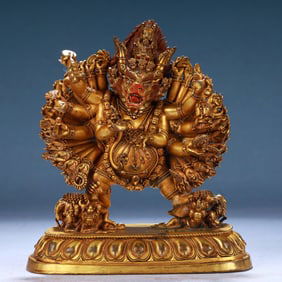 A Solemn Gilt Bronze Statue of Yamantaka